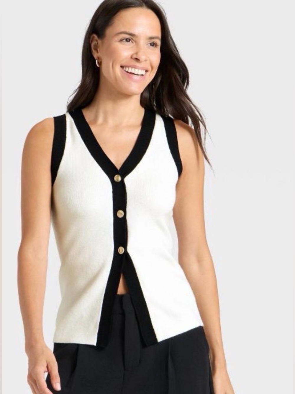 NEW A New Day Quiet Luxury Old Money Minimal Contrast Button Up Sweater Vest 2X